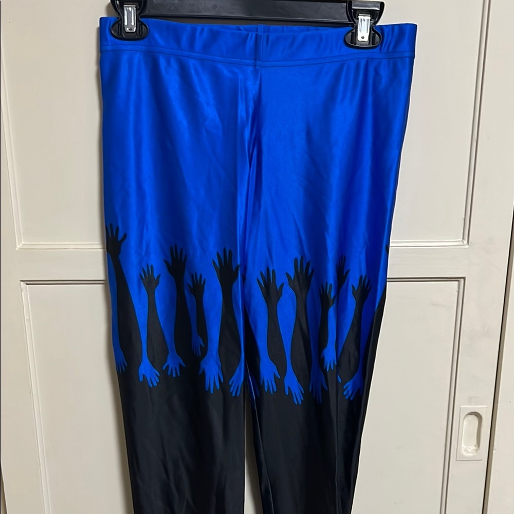 Blackmilk Blue and Black Reaching Hands Leggings